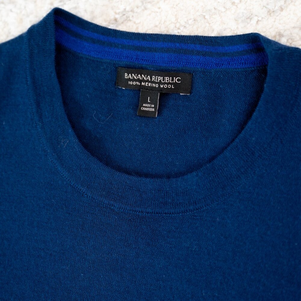 Banana Republic 100% Merino Wool Blue Sweater Crewneck Sz Large